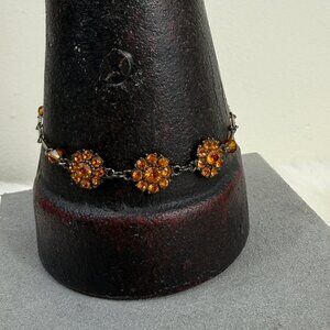 Signed Bellagio USA Vintage sparkling Brown Crystals Rhinestone Bracelet Flowers